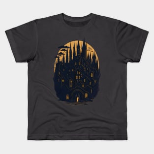 Medieval Cityscape Abstarct cartoon Moonlight Kids T-Shirt